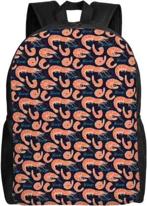 Shrimp Pattern Sea Food Backpack for Women Men Worker Teacher Business Travel Backpacks Shoulders Bag Daypack Bookbag with Mesh Pockets