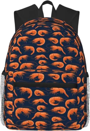 Shrimp Pattern Sea Food Backpack for Women Men Worker Teacher Business Travel Backpacks Shoulders Bag Daypack Bookbag with Mesh Pockets