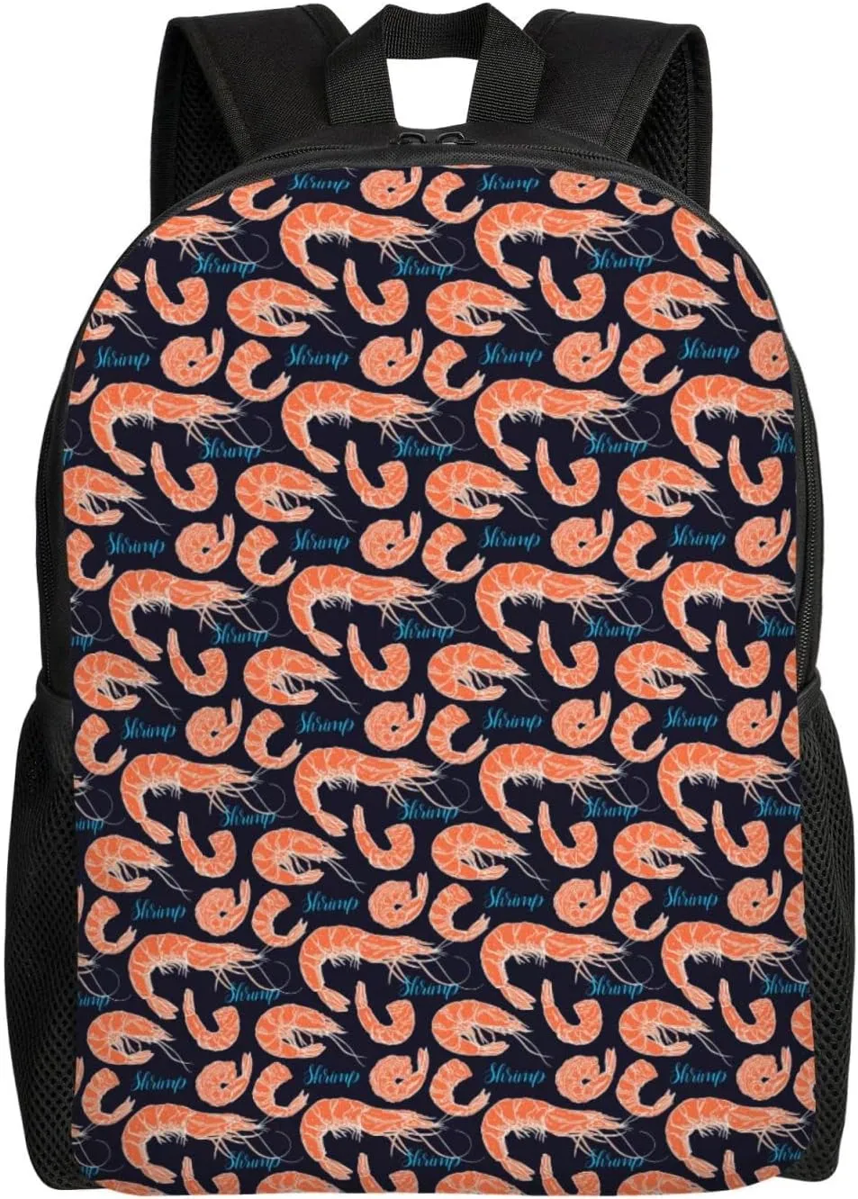 Shrimp Pattern Sea Food Backpack for Women Men Worker Teacher Business Travel Backpacks Shoulders Bag Daypack Bookbag with Mesh Pockets