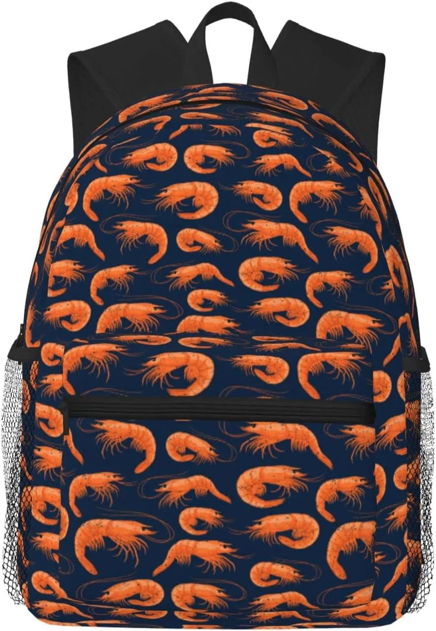 Shrimp Pattern Sea Food Backpack for Women Men Worker Teacher Business Travel Backpacks Shoulders Bag Daypack Bookbag with Mesh Pockets