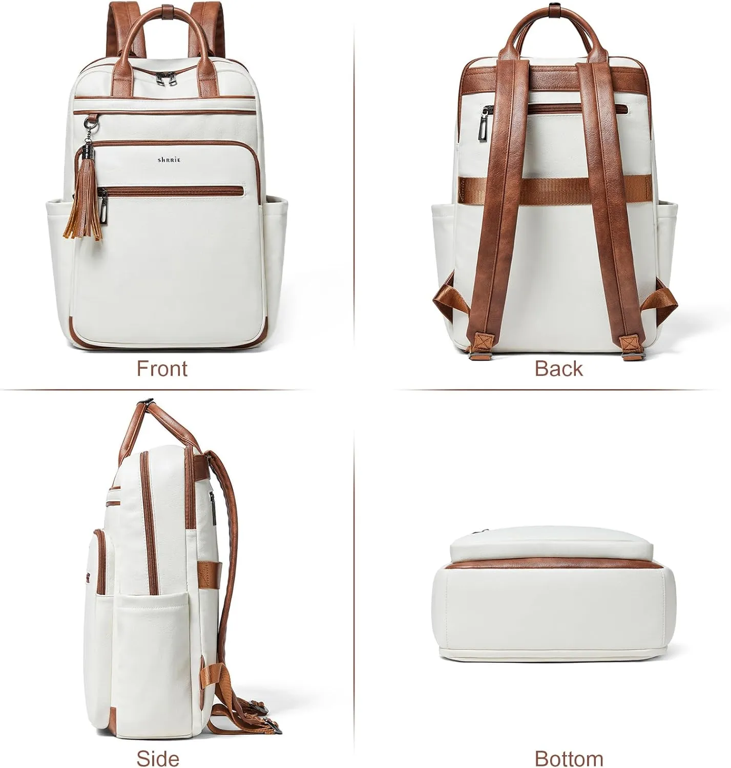Shrrie Laptop Backpack for Women 15.6 inch Travel Leather Backpack Purse Work Computer Backpacks for Business College Beige