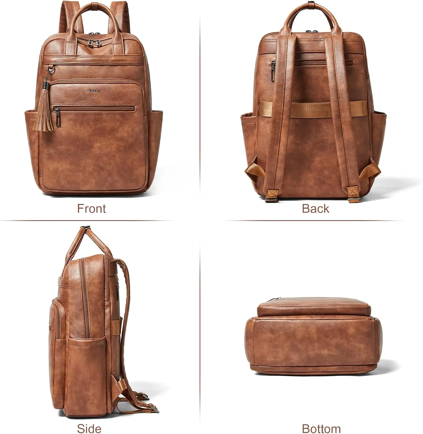 Shrrie Laptop Backpack for Women 15.6 inch Travel Leather Backpack Purse Work Computer Backpacks for Business College Brown