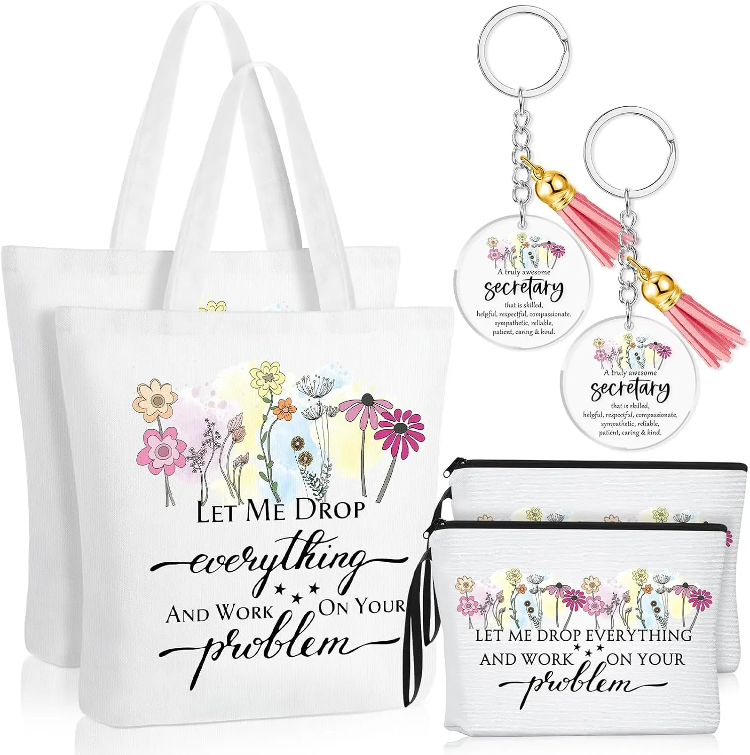 Sieral 6 Pcs Secretary Gift for Women Tote Canvas Bag Makeup Cosmetic Bag Motivational Acrylic Keychain Secretary Appreciation Gift for Administrative Professionals Assistant Office Staff Coworkers