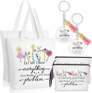 Sieral 6 Pcs Secretary Gift for Women Tote Canvas Bag Makeup Cosmetic Bag Motivational Acrylic Keychain Secretary Appreciation Gift for Administrative Professionals Assistant Office Staff Coworkers