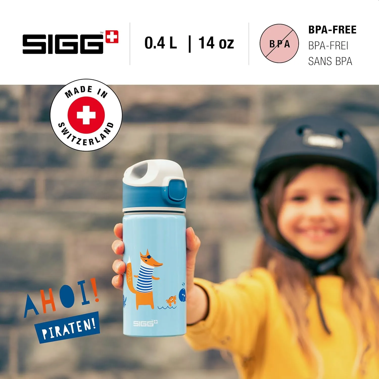 SIGG - Kids Miracle Water Bottle - Fox - Lightweight Aluminium with Leak-Proof Lid - One Hand Children's Drink Bottle - 13 Oz