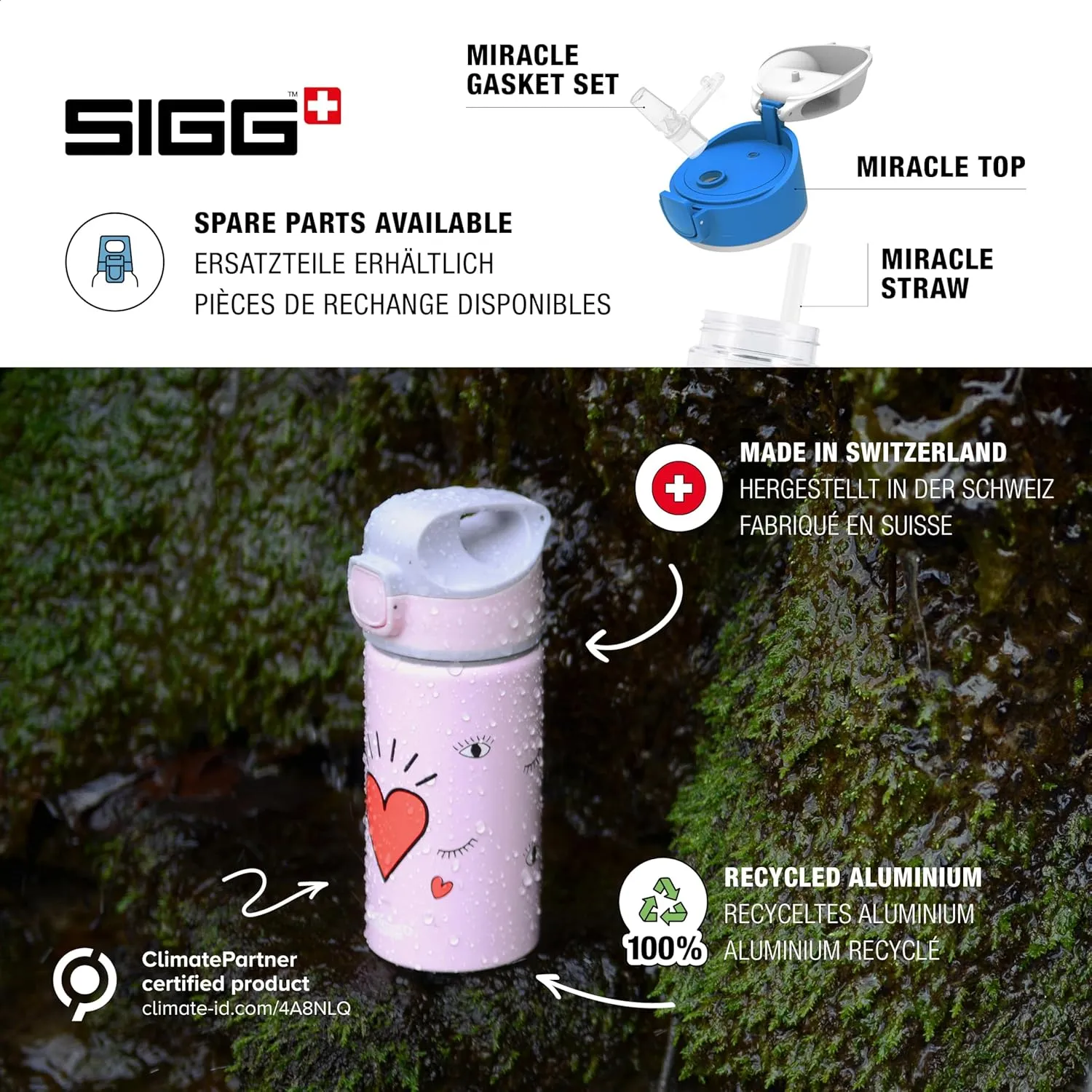 SIGG - Kids Miracle Water Bottle - Fox - Lightweight Aluminium with Leak-Proof Lid - One Hand Children's Drink Bottle - 13 Oz
