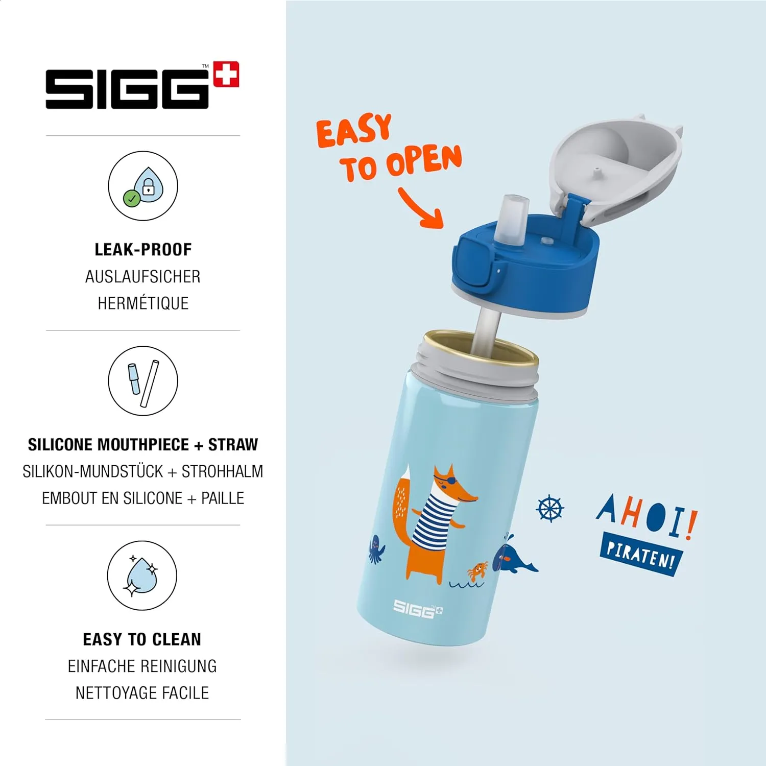 SIGG - Kids Miracle Water Bottle - Fox - Lightweight Aluminium with Leak-Proof Lid - One Hand Children's Drink Bottle - 13 Oz