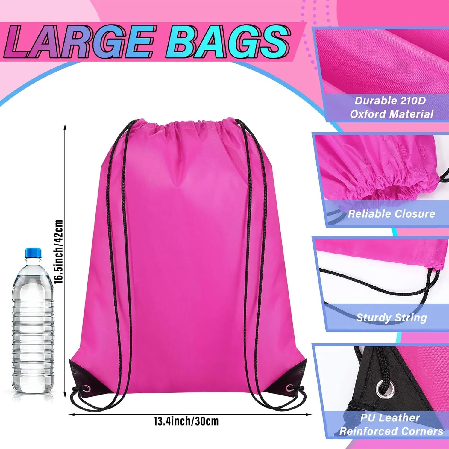 Silkfly 100 Pieces Drawstring Backpack Bags Bulk Portable Blank Cinch Storage Bags for Sports, School, DIY Gifts, Homeless, Social Assistance(Hot Pink)