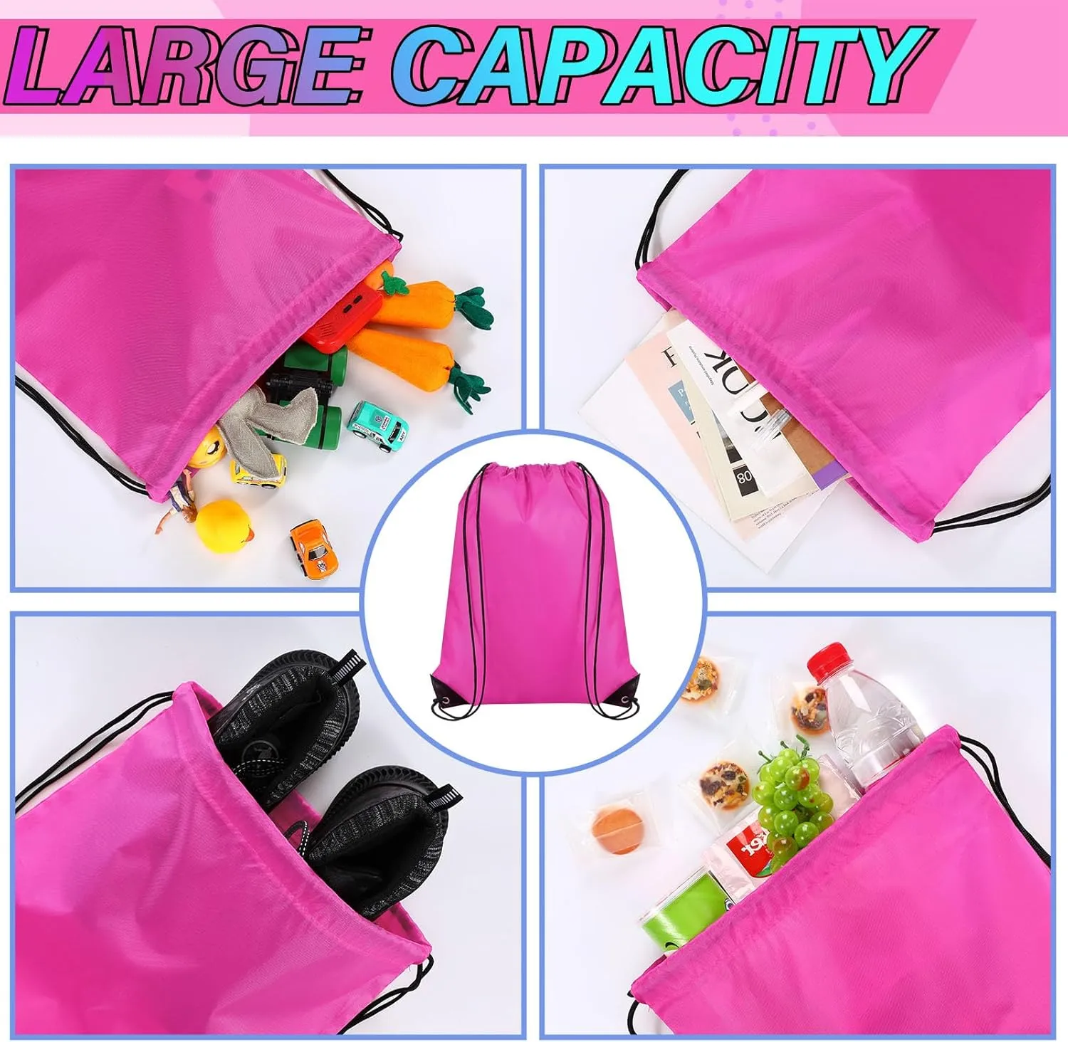 Silkfly 100 Pieces Drawstring Backpack Bags Bulk Portable Blank Cinch Storage Bags for Sports, School, DIY Gifts, Homeless, Social Assistance(Hot Pink)