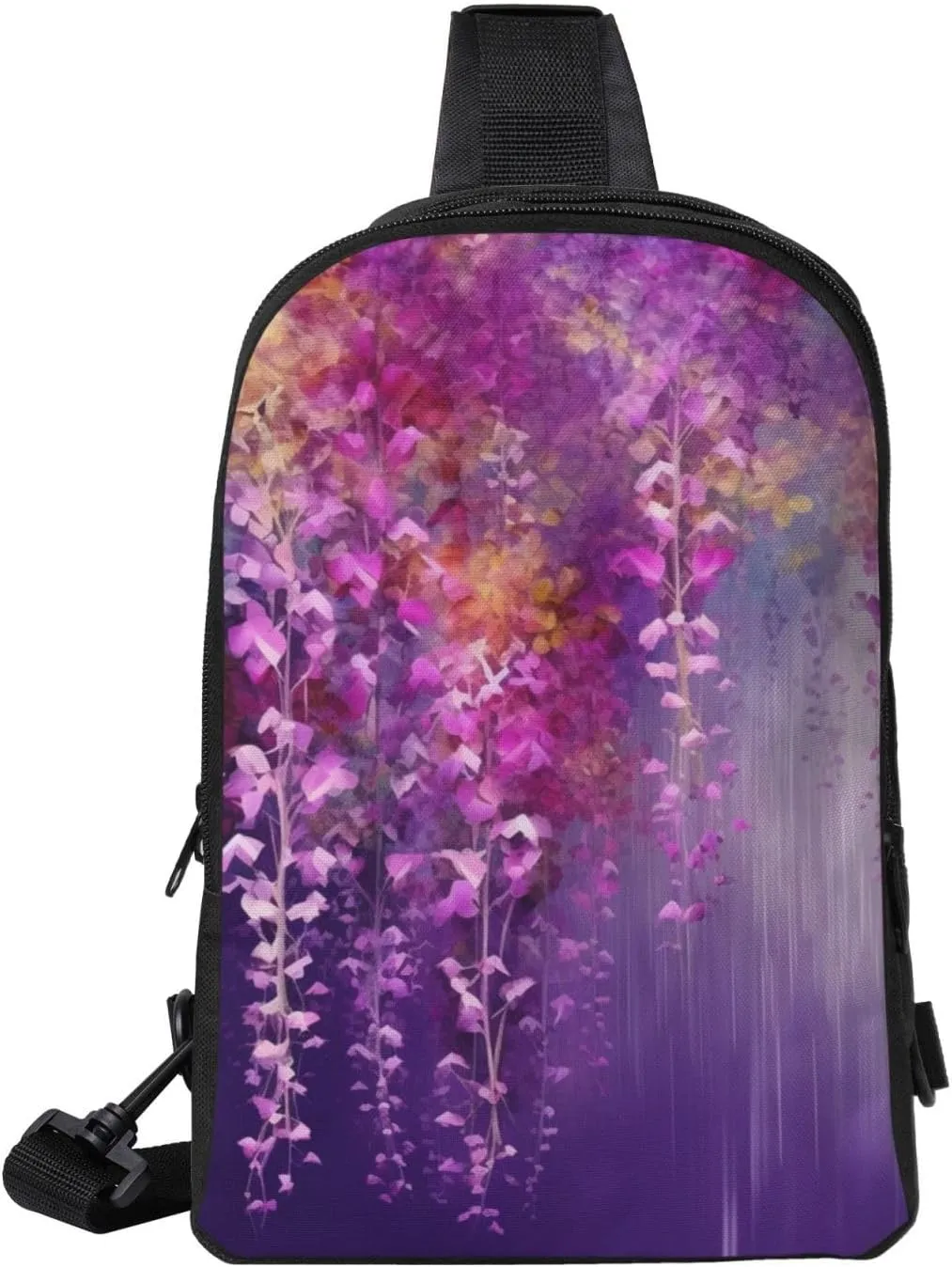 Sling Backpack Crossbody Sling Bag for Men Women Cross Chest Bag Abstract Purple Weeping Flower Shoulder Bag Travel Hiking Daypack