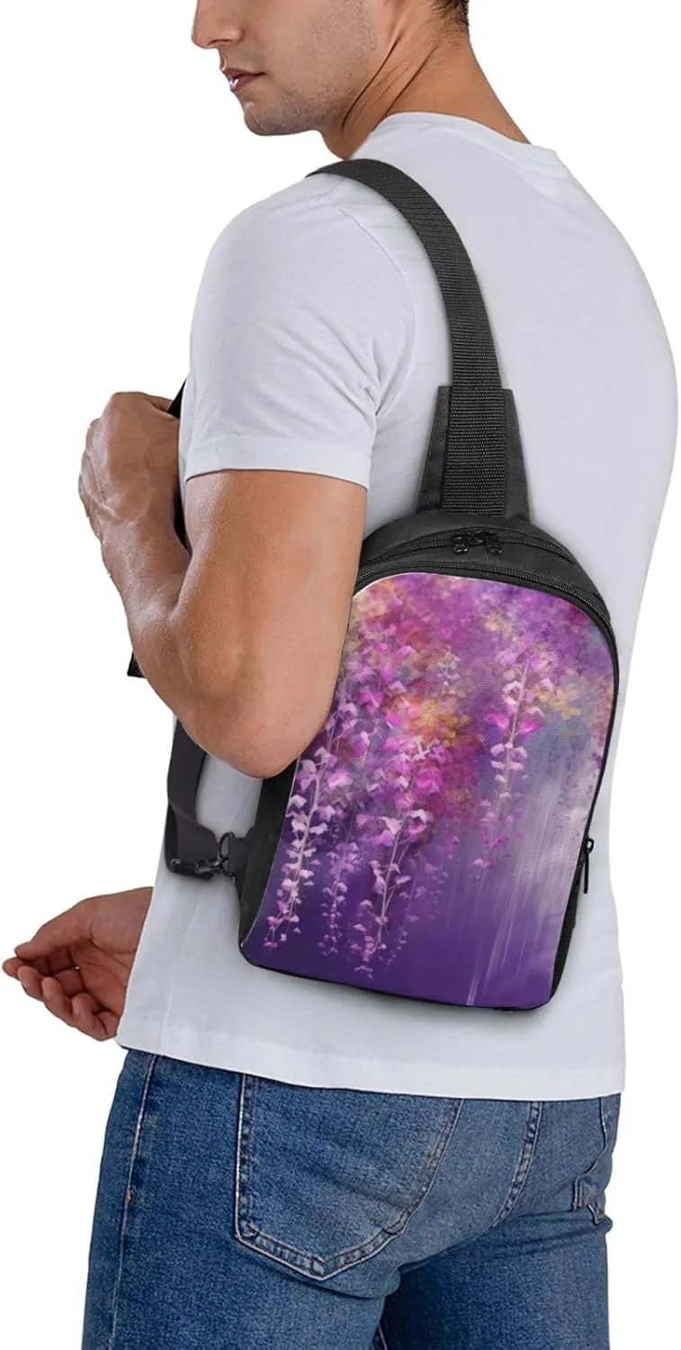 Sling Backpack Crossbody Sling Bag for Men Women Cross Chest Bag Abstract Purple Weeping Flower Shoulder Bag Travel Hiking Daypack
