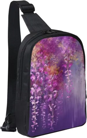 Sling Backpack Crossbody Sling Bag for Men Women Cross Chest Bag Abstract Purple Weeping Flower Shoulder Bag Travel Hiking Daypack