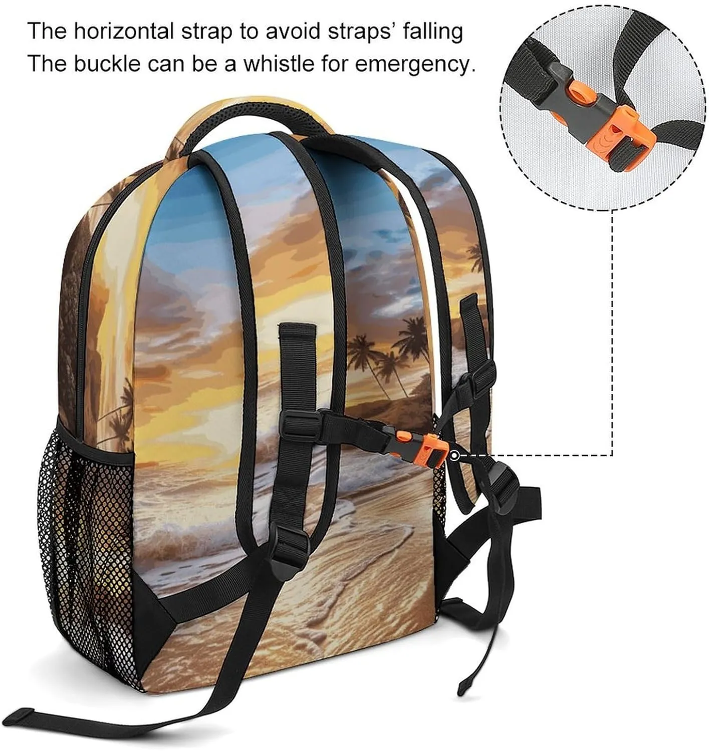Small Backpacks Personalized Beach Sunset Landscape Printing Travel Bag Lightweight Travel Backpack For Women Men