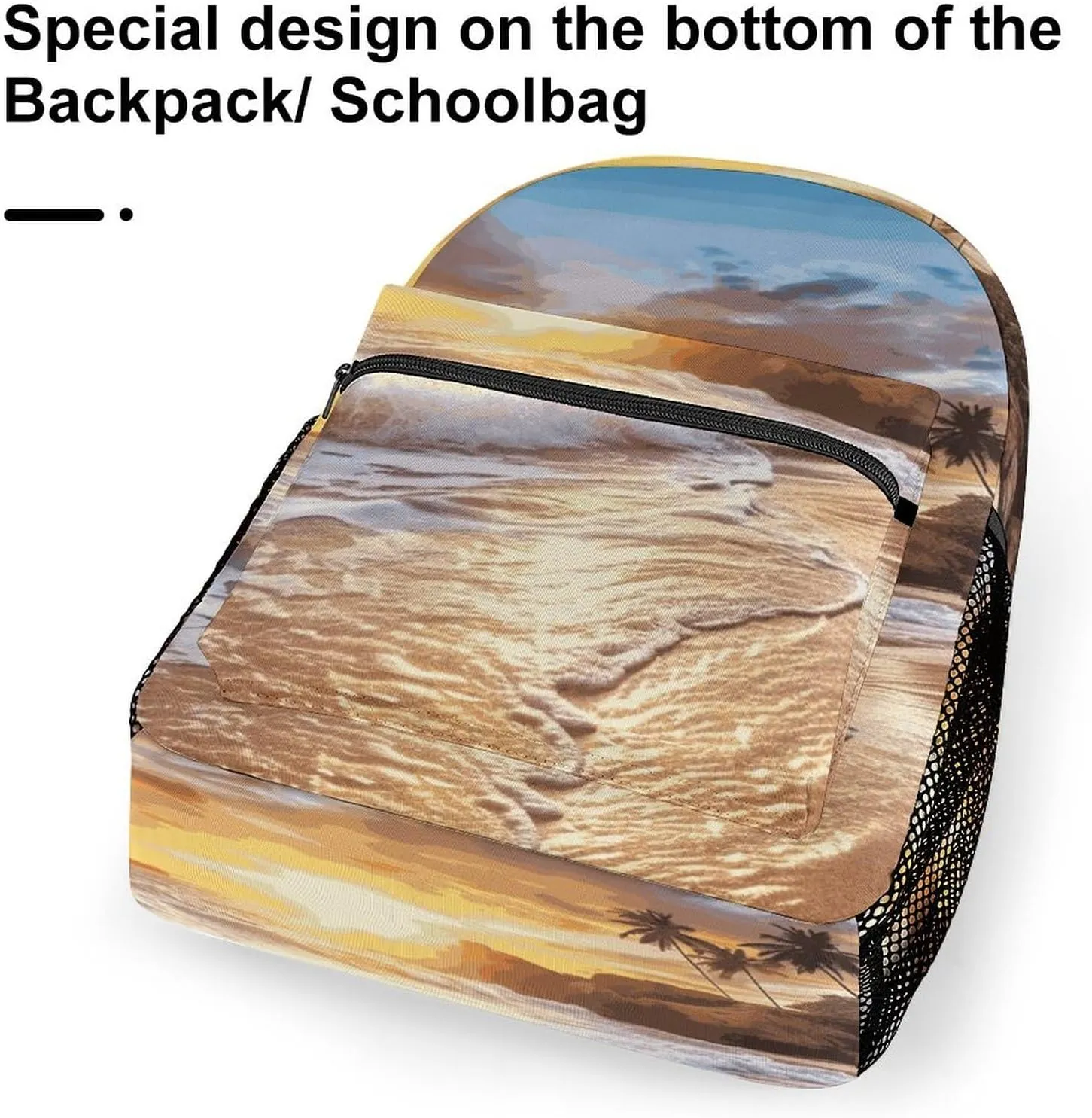 Small Backpacks Personalized Beach Sunset Landscape Printing Travel Bag Lightweight Travel Backpack For Women Men