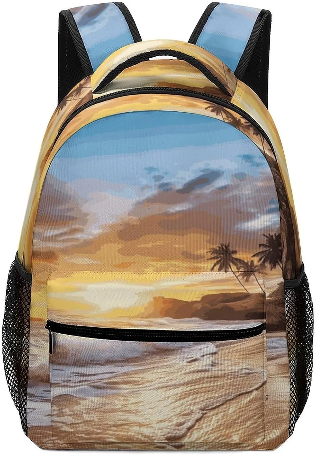 Small Backpacks Personalized Beach Sunset Landscape Printing Travel Bag Lightweight Travel Backpack For Women Men