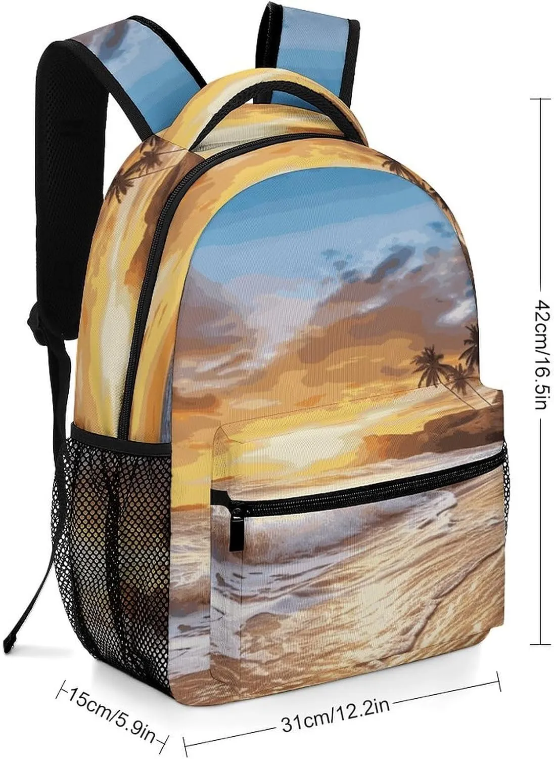 Small Backpacks Personalized Beach Sunset Landscape Printing Travel Bag Lightweight Travel Backpack For Women Men