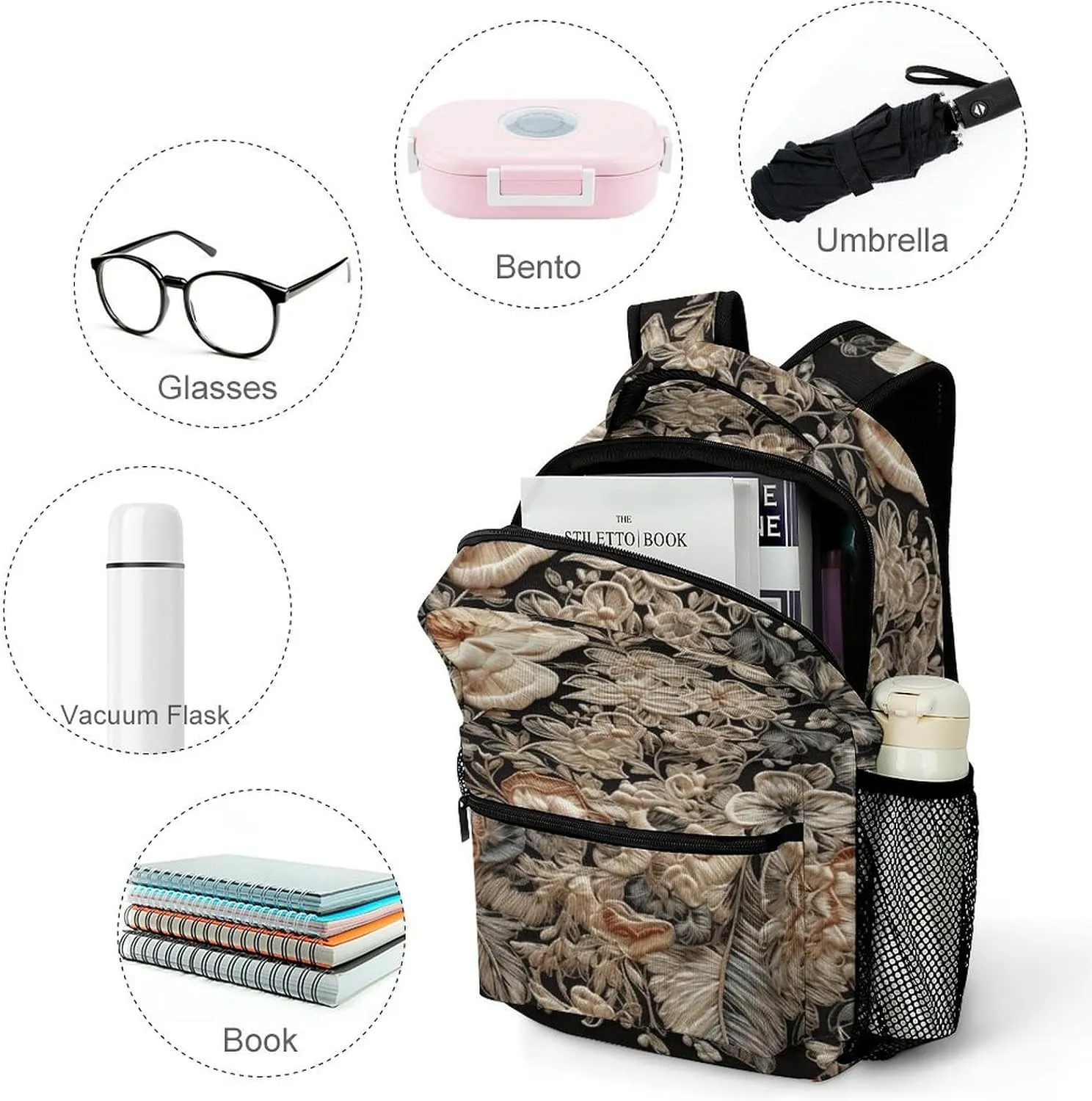Small Backpacks Personalized Lace Embroidery Floral Printing Travel Bag Lightweight Travel Backpack For Women Men