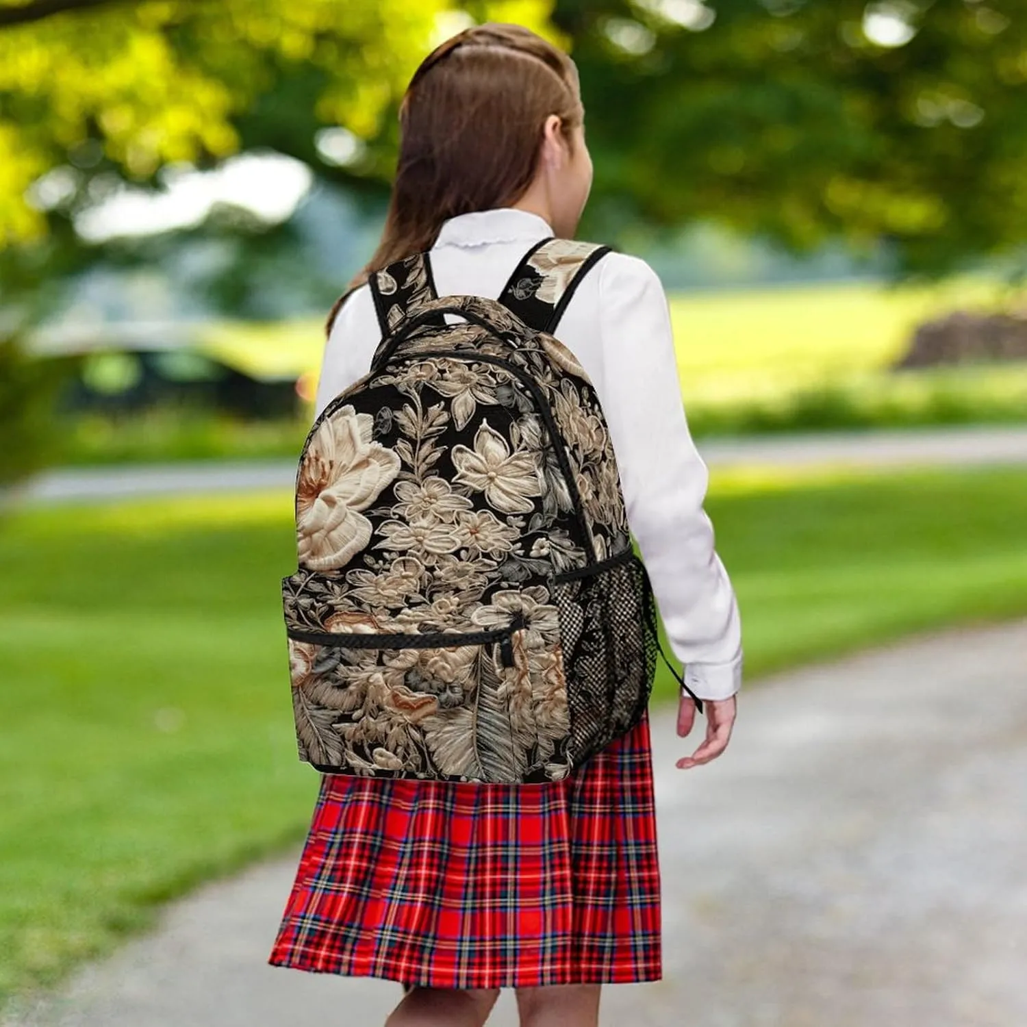 Small Backpacks Personalized Lace Embroidery Floral Printing Travel Bag Lightweight Travel Backpack For Women Men