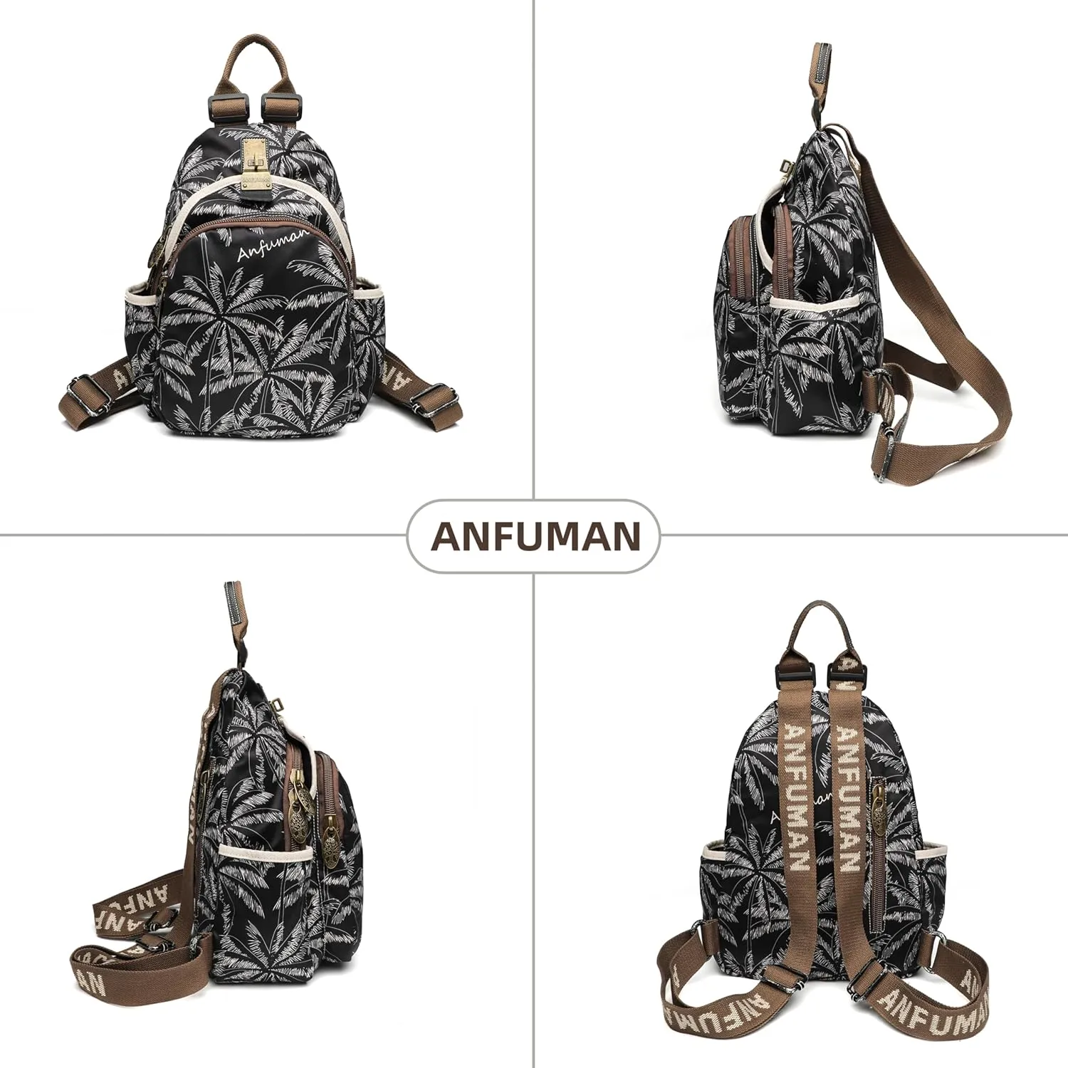 Small Backpacks Purse for Women Mini Waterproof Colorful Print Backpack Leisure Travel Bags Black Coconut
