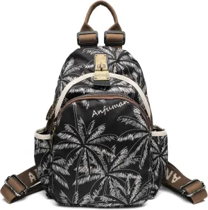 Small Backpacks Purse for Women Mini Waterproof Colorful Print Backpack Leisure Travel Bags Black Coconut