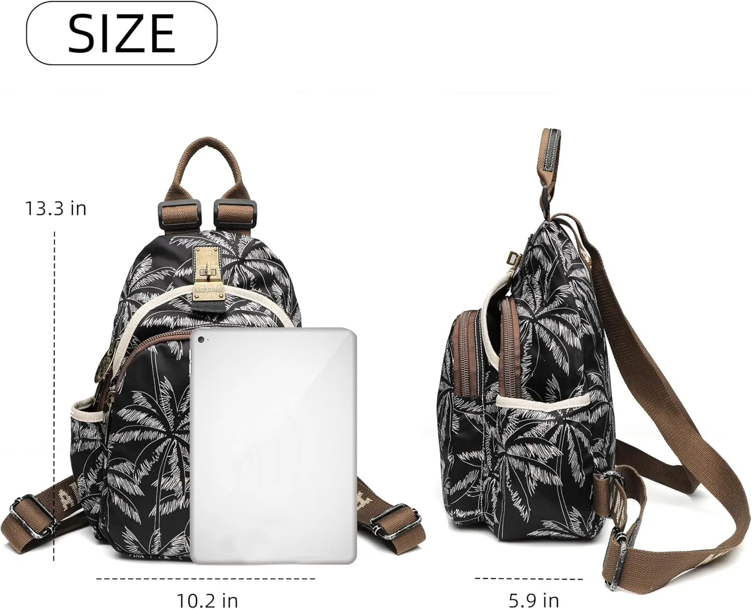 Small Backpacks Purse for Women Mini Waterproof Colorful Print Backpack Leisure Travel Bags Black Coconut