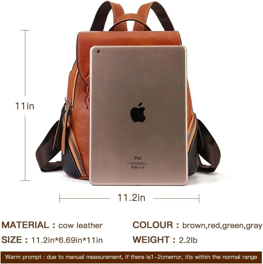 Small Travel backpack purse for women Genuine Leather Anti Theft Backpack with USB Charging Port Fashion Vintage Embossed Totem Backpacks Brown