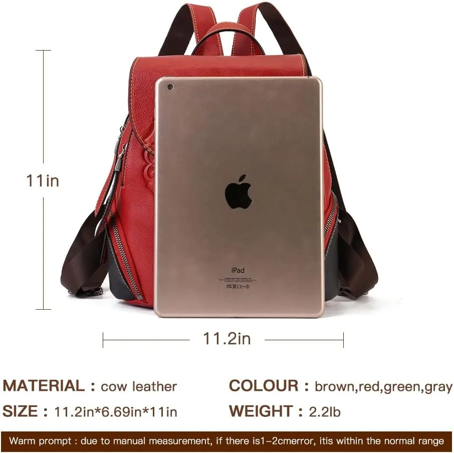 Small Travel backpack purse for women Genuine Leather Anti Theft Backpack with USB Charging Port Fashion Vintage Embossed Totem Backpacks Red