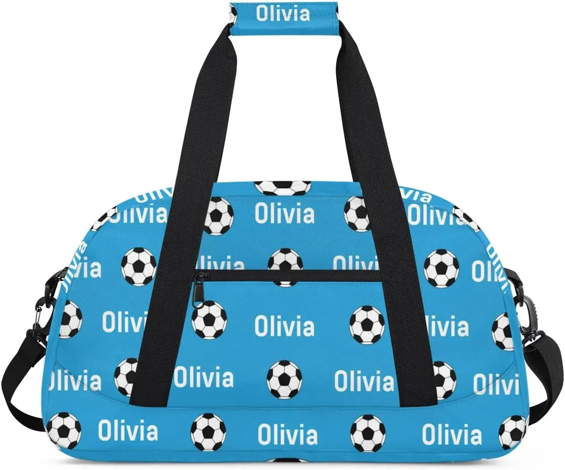 Soccer Custom Name Sport Gym Bag Personalized Football Overnight Duffel Bag for Boys Girls Weekender Bags Carry On Training Bag, Blue