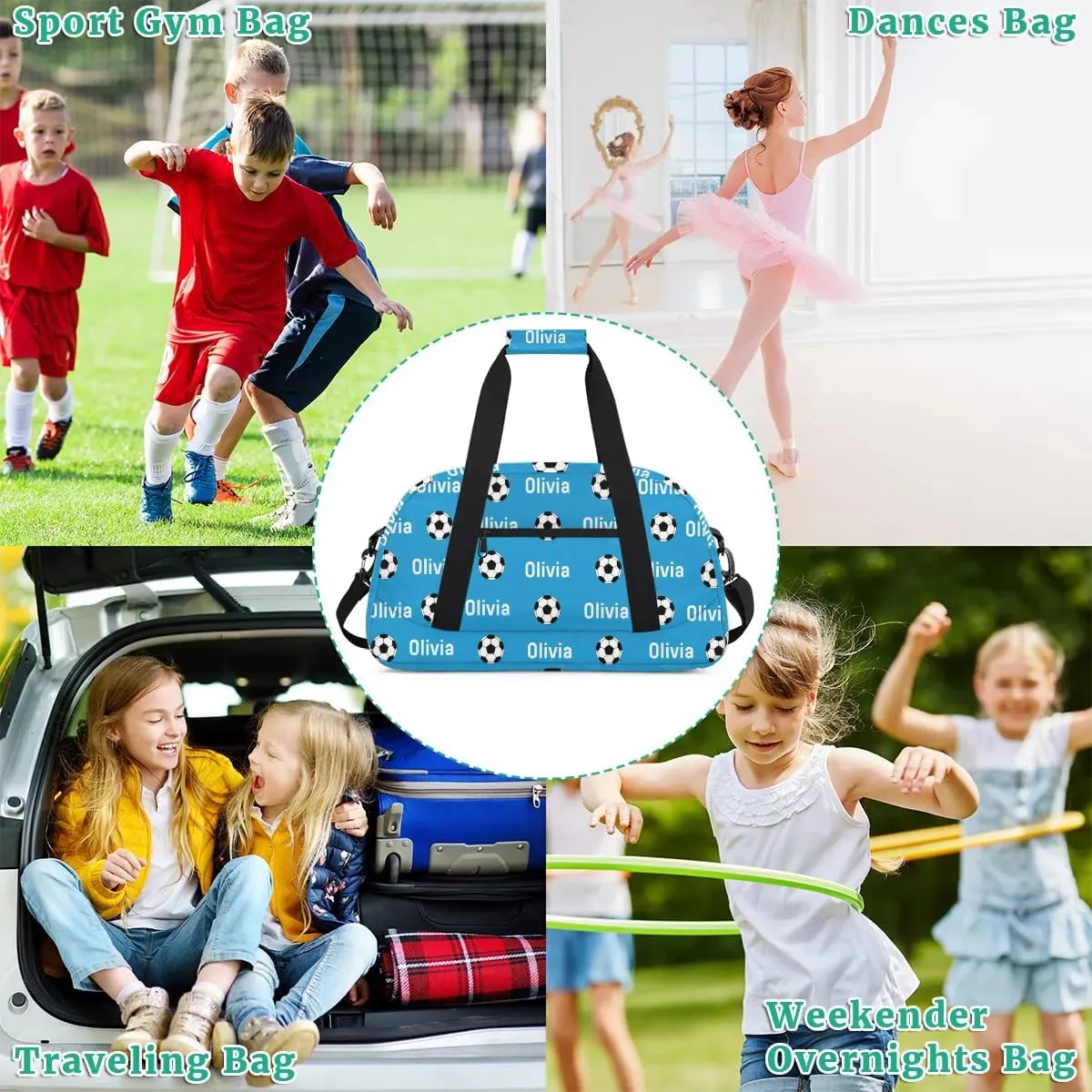 Soccer Custom Name Sport Gym Bag Personalized Football Overnight Duffel Bag for Boys Girls Weekender Bags Carry On Training Bag, Blue