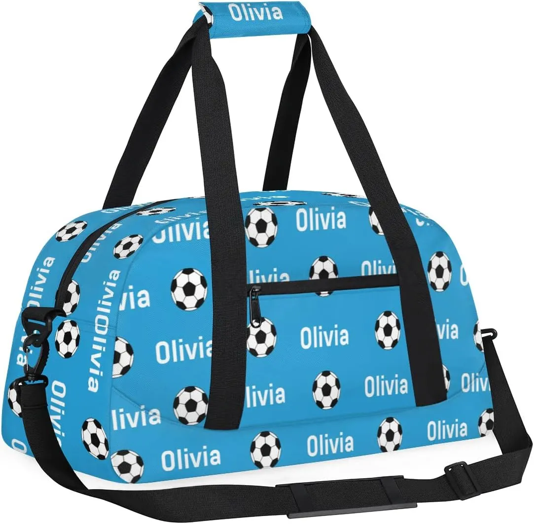 Soccer Custom Name Sport Gym Bag Personalized Football Overnight Duffel Bag for Boys Girls Weekender Bags Carry On Training Bag, Blue
