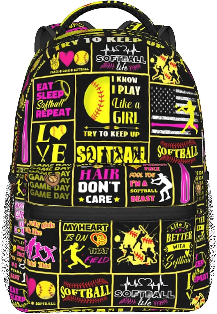 Softball Backpack School Bookbags Durable Softball Ball School Backpacks Travel Backpack Sport Daypack for Kids Girls Boys Adults Gifts 16 Inch