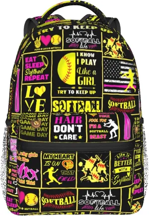 Softball Backpack School Bookbags Durable Softball Ball School Backpacks Travel Backpack Sport Daypack for Kids Girls Boys Adults Gifts 16 Inch