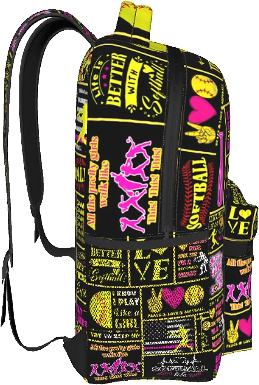 Softball Backpack School Bookbags Durable Softball Ball School Backpacks Travel Backpack Sport Daypack for Kids Girls Boys Adults Gifts 16 Inch