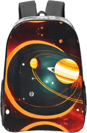 Solar System Jupiter Saturn print 16 Inches Clear Backpacks for Office Large Backpack Clear Bookbag for College