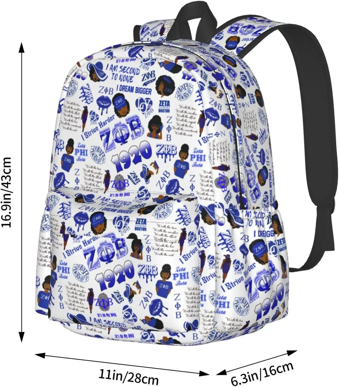 Sorority Zeta Backpack 17 ", Features Your Sorority'S Logo And Quotes For A Personalized Touch. This Unique And Customized Backpack Is Perfect For Jogging And Hiking