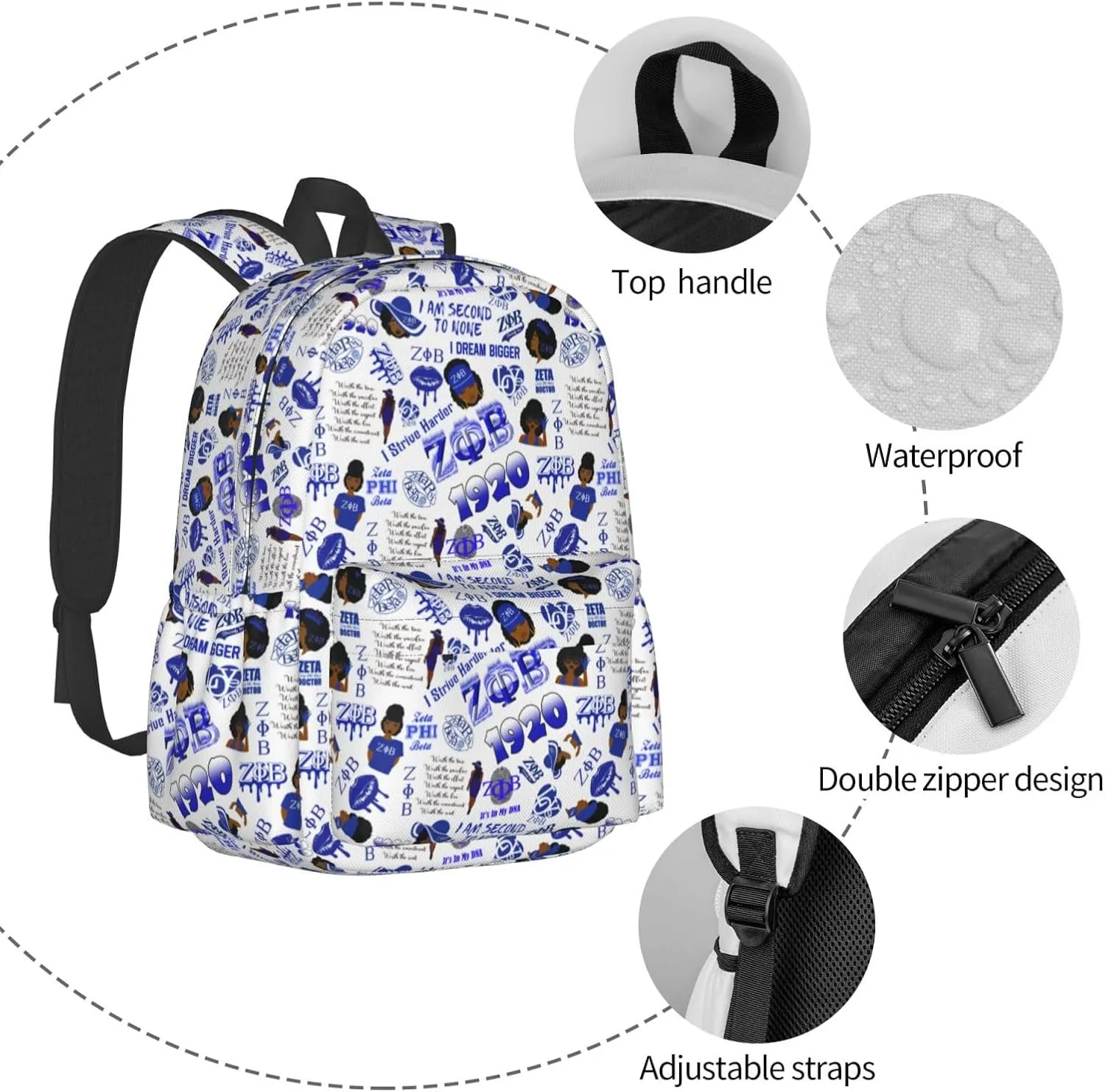 Sorority Zeta Backpack 17 ", Features Your Sorority'S Logo And Quotes For A Personalized Touch. This Unique And Customized Backpack Is Perfect For Jogging And Hiking