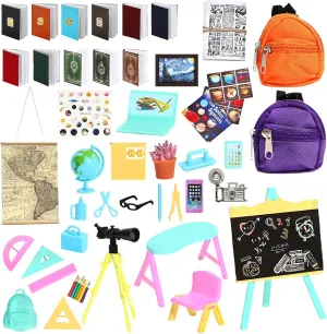 SOTOGO 50 Pieces Doll House School Supplies Mini School Accessories Dollhouse Toy Home Miniature Model DIY Doll Accessories