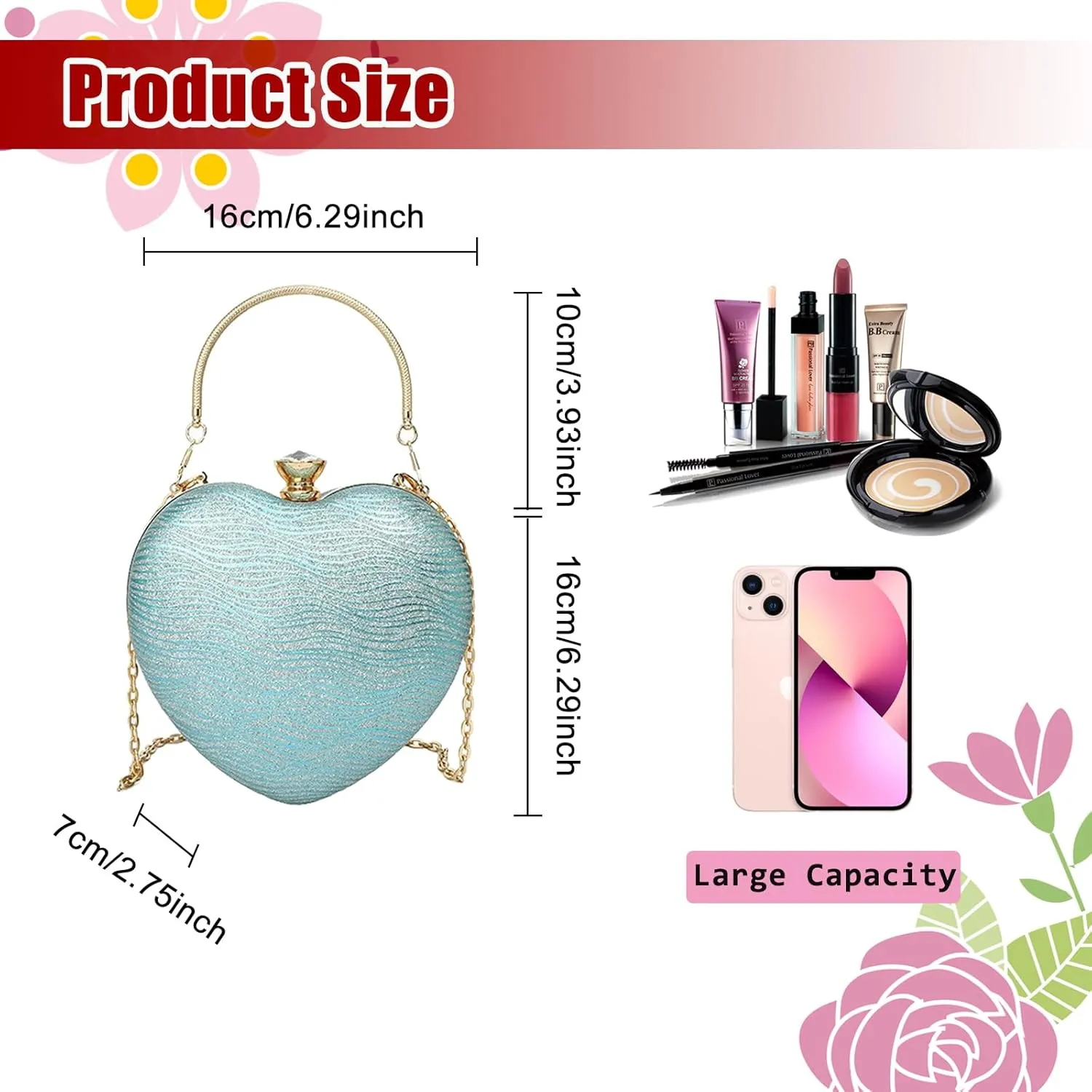 Sparkly Clutch Purses for Women Formal Clutch, Heart Shape Evening Bag, Purse Handbag for Wedding Cocktail Party