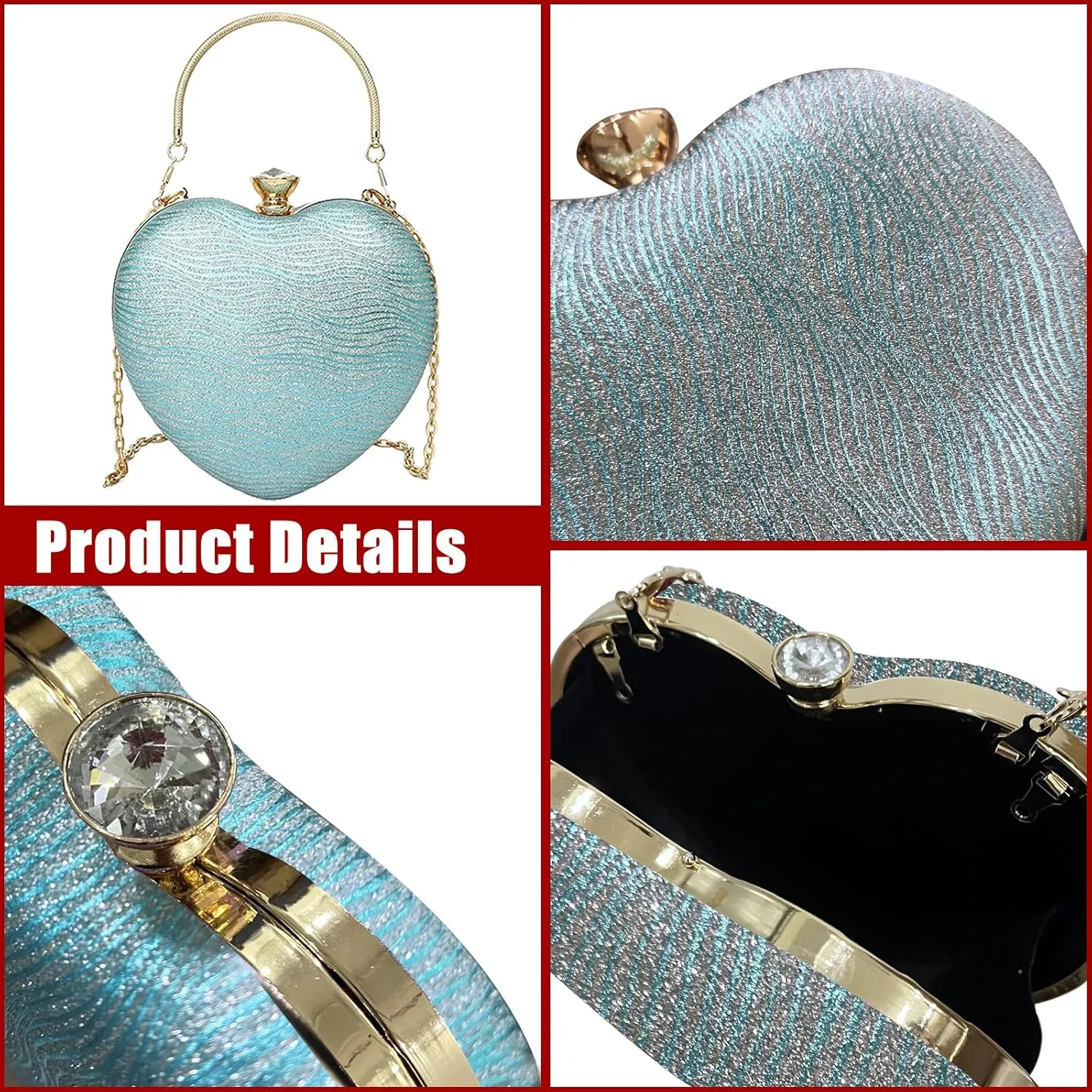 Sparkly Clutch Purses for Women Formal Clutch, Heart Shape Evening Bag, Purse Handbag for Wedding Cocktail Party