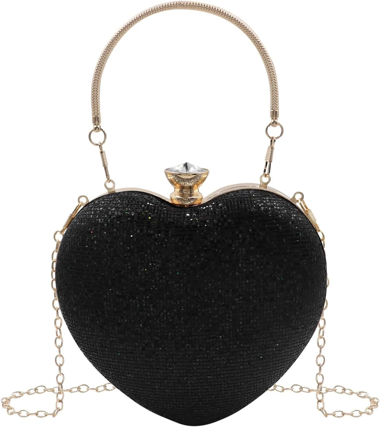 Sparkly Heart Purse for Women Glitter Evening Clutch Women Banquet Crossbody Shoulder Bag