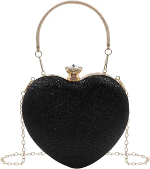 Sparkly Heart Purse for Women Glitter Evening Clutch Women Banquet Crossbody Shoulder Bag