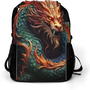 Sports Drawstring Backpack Lightweight Small Gym Bag Chinese Dragon Gym Sackpack for Women Men