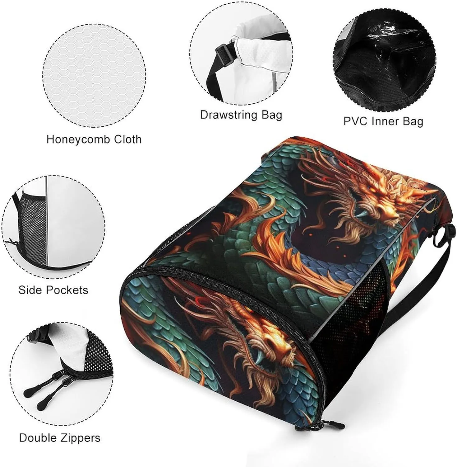 Sports Drawstring Backpack Lightweight Small Gym Bag Chinese Dragon Gym Sackpack for Women Men