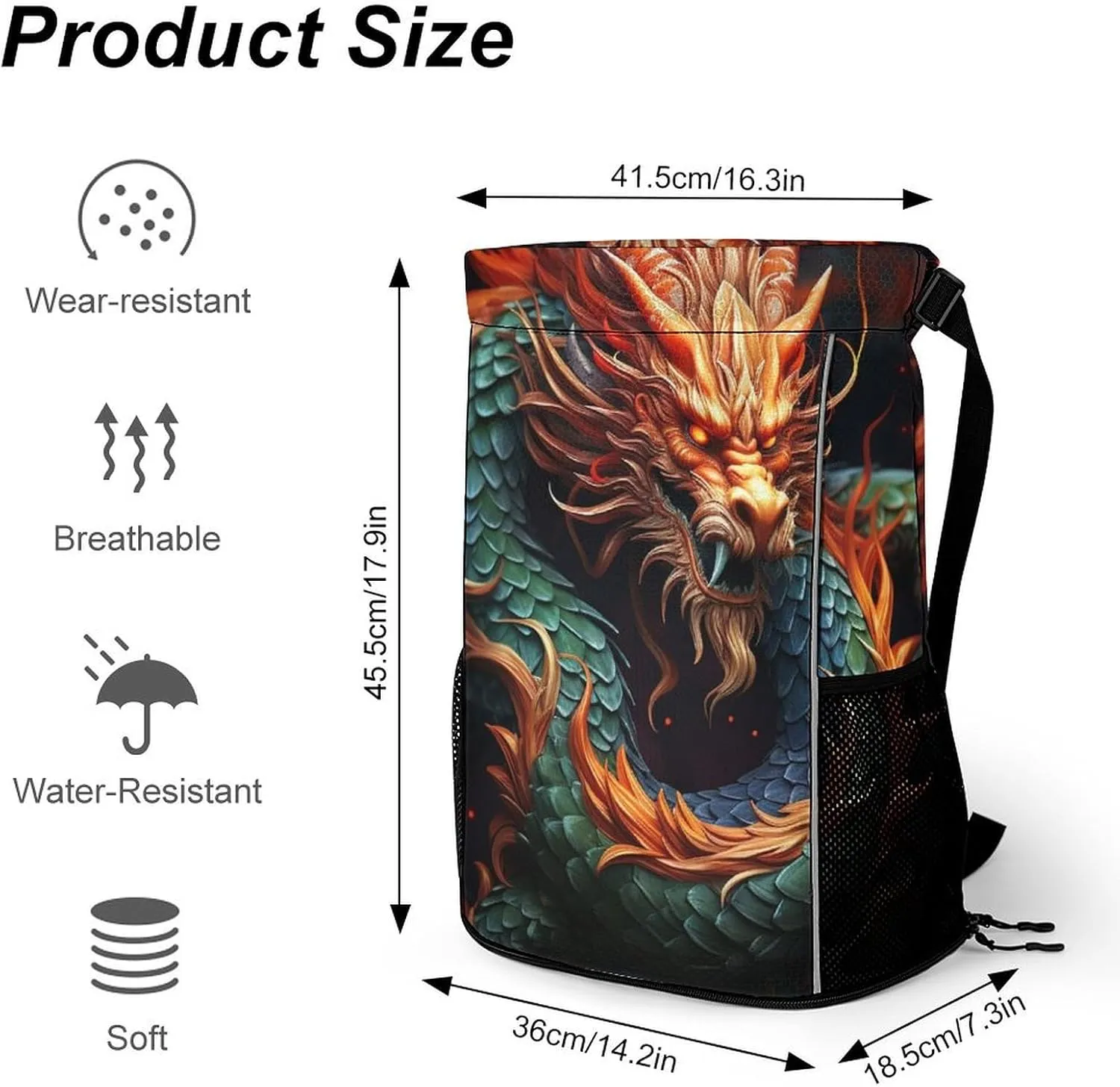 Sports Drawstring Backpack Lightweight Small Gym Bag Chinese Dragon Gym Sackpack for Women Men