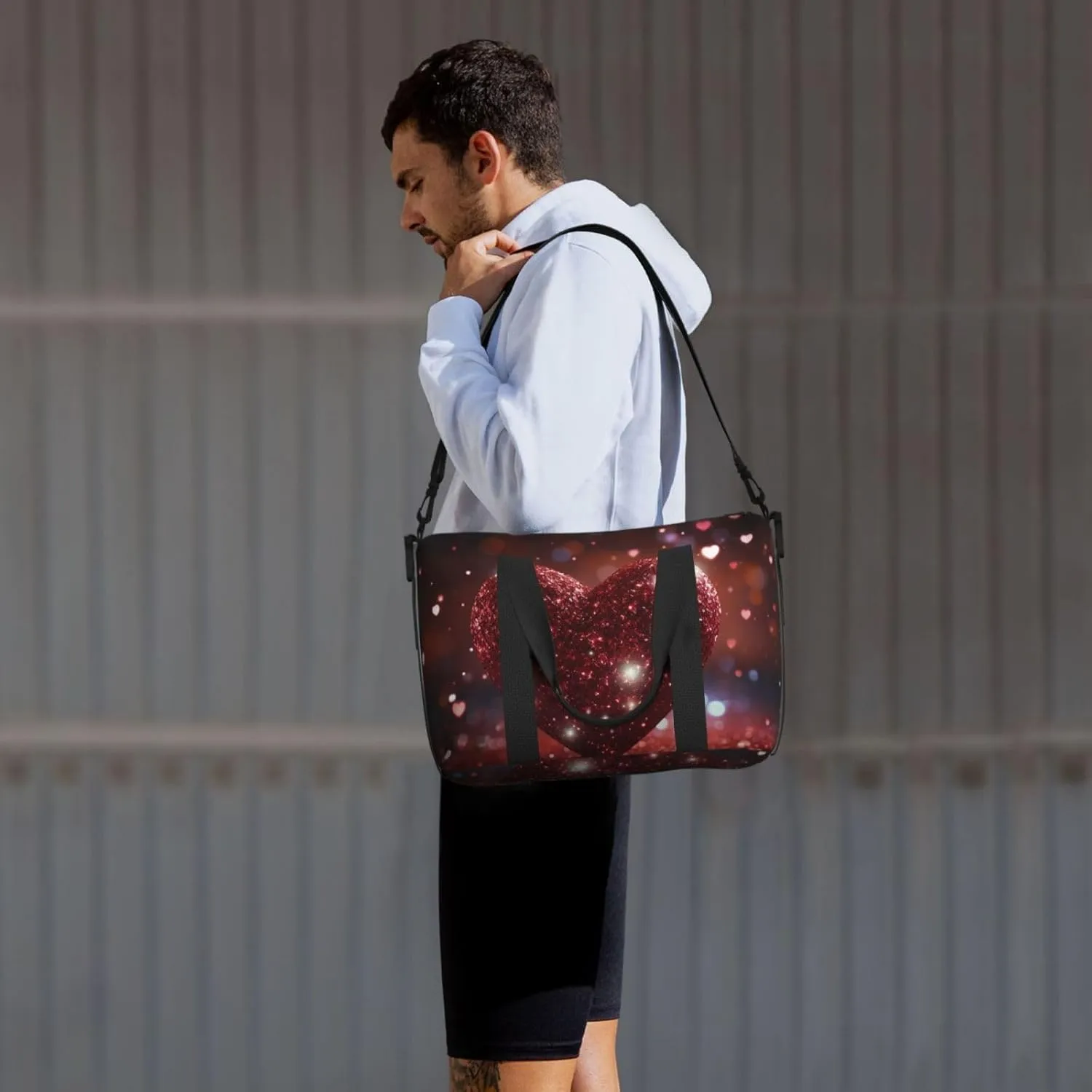 Sports Gym Bag for Women Men Travel Duffel Bag Tote Weekender Bag Carry on Overnight Bag for Travel Swimming Fitness Workout Sports Red Glitter Heart Duffle Bag