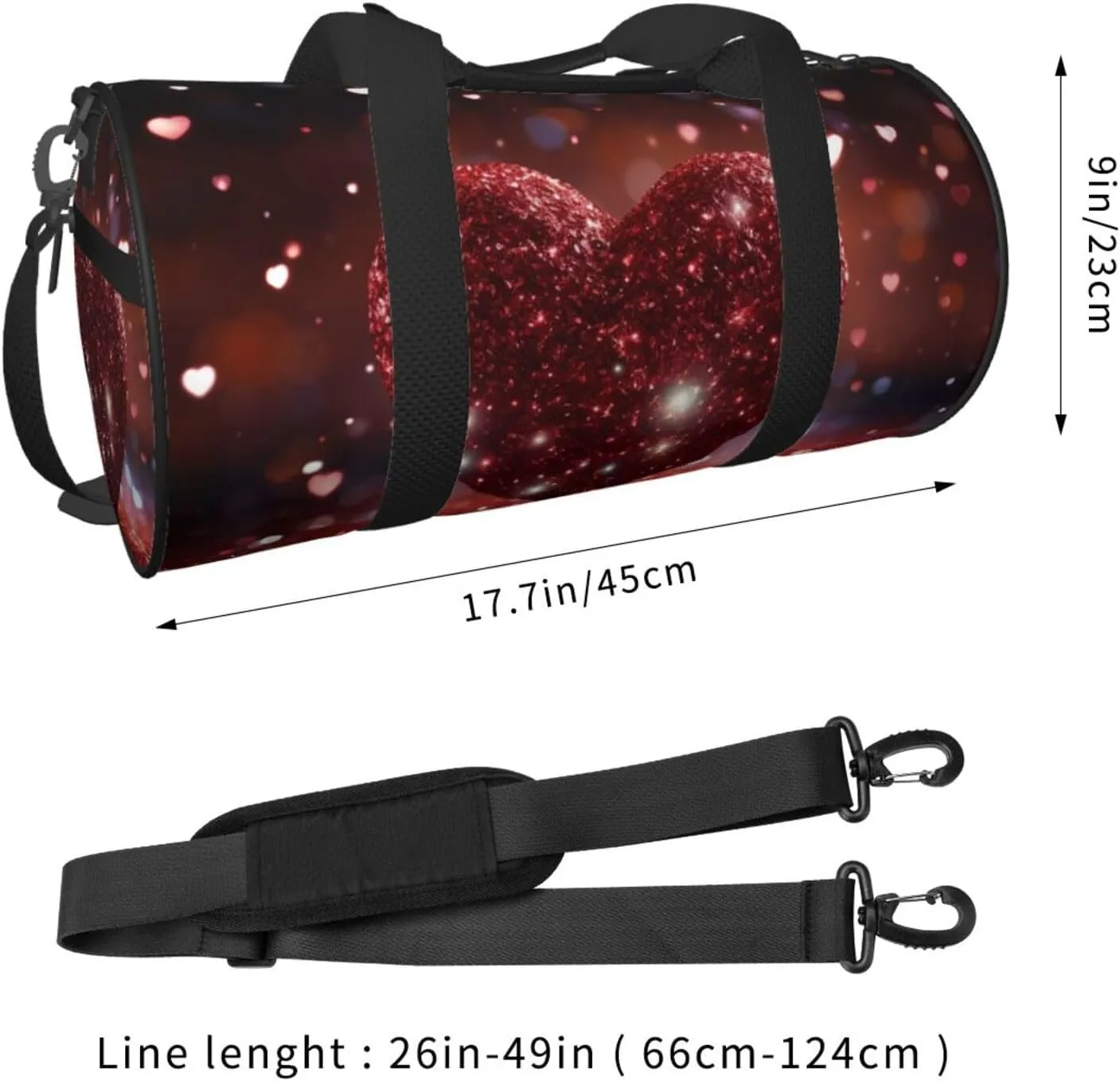 Sports Gym Bag for Women Men Travel Duffel Bag Tote Weekender Bag Carry on Overnight Bag for Travel Swimming Fitness Workout Sports Red Glitter Heart Duffle Bag
