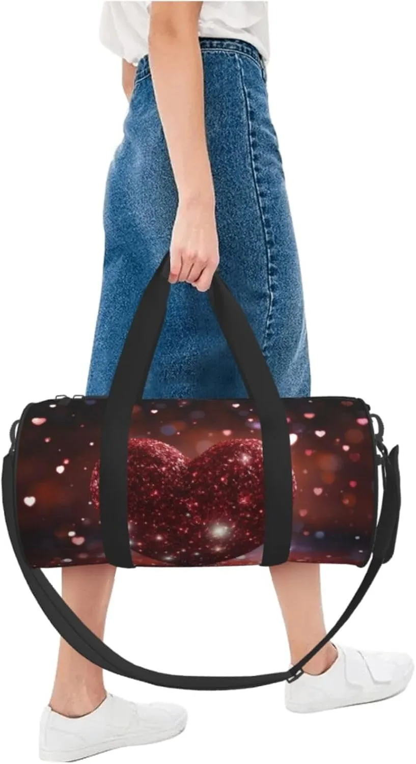 Sports Gym Bag for Women Men Travel Duffel Bag Tote Weekender Bag Carry on Overnight Bag for Travel Swimming Fitness Workout Sports Red Glitter Heart Duffle Bag