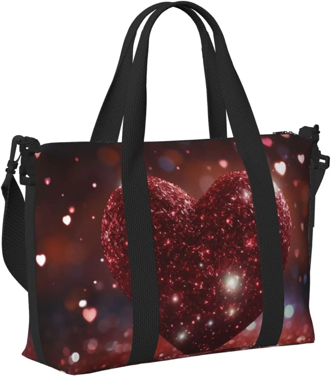 Sports Gym Bag for Women Men Travel Duffel Bag Tote Weekender Bag Carry on Overnight Bag for Travel Swimming Fitness Workout Sports Red Glitter Heart Duffle Bag