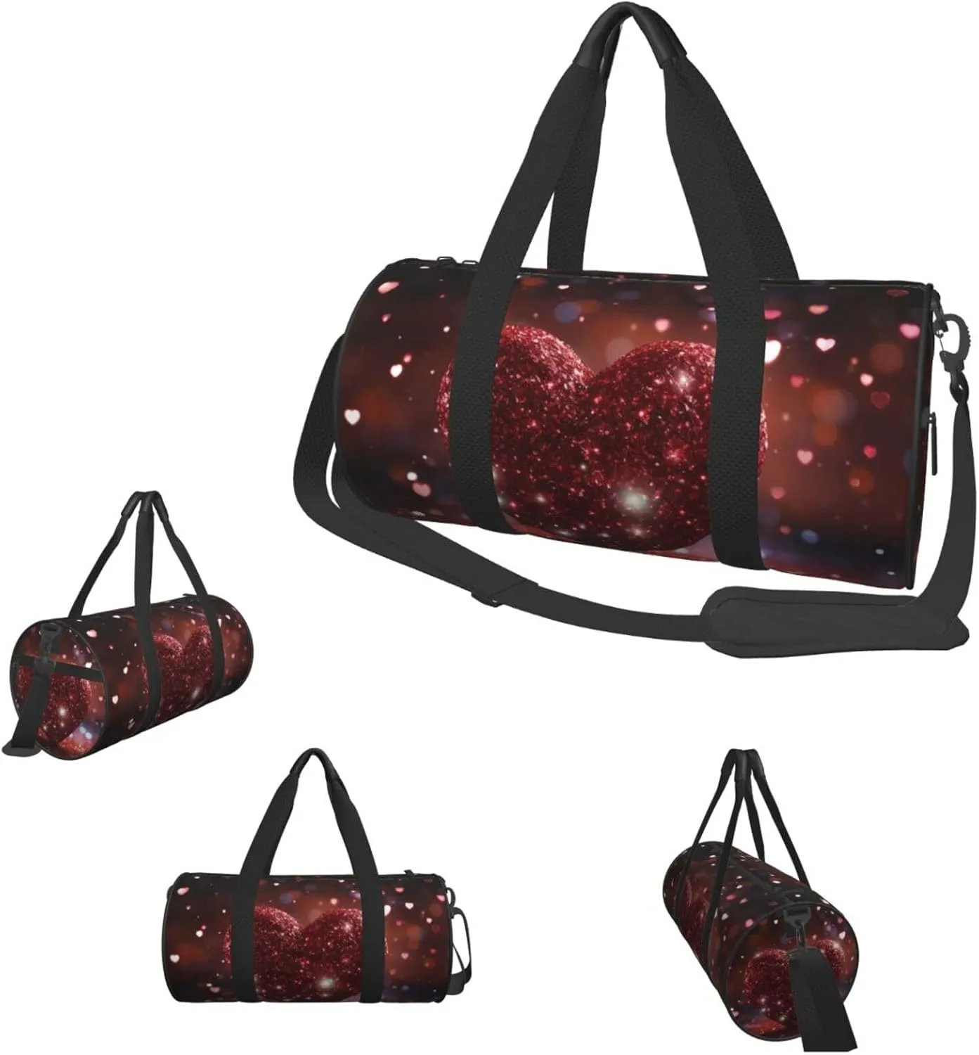 Sports Gym Bag for Women Men Travel Duffel Bag Tote Weekender Bag Carry on Overnight Bag for Travel Swimming Fitness Workout Sports Red Glitter Heart Duffle Bag