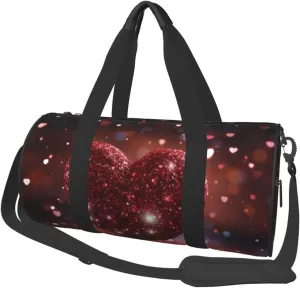 Sports Gym Bag for Women Men Travel Duffel Bag Tote Weekender Bag Carry on Overnight Bag for Travel Swimming Fitness Workout Sports Red Glitter Heart Duffle Bag